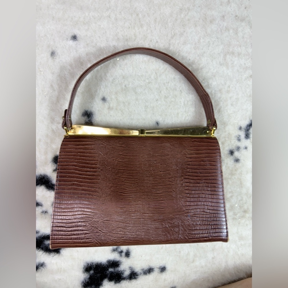 Triangle New York Brown Faux Leather Lizard Embossed Vintage Shoulder Bag
